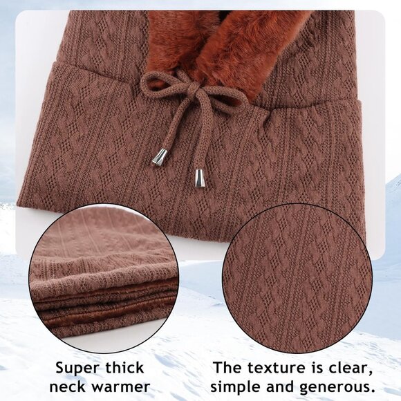 Women Coffee Polyester Warm Thick Fluff Beanie Adult Neck Face Winter Balaclava - Picture 6 of 7